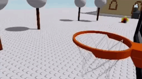 A Computer Generated Image Of A Basketball Hoop With Trees In The Background GIF