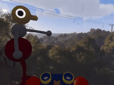 A Computer Generated Image Of A Cartoon Character Standing On A Hill GIF