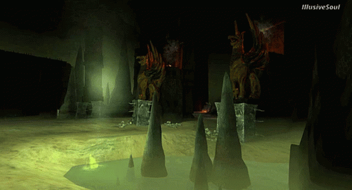 A Computer Generated Image Of A Cave With Illusive Soul Written On The Bottom Left GIF