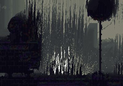 A Computer Generated Image Of A Dark Forest With Trees GIF