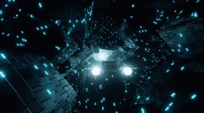 A Computer Generated Image Of A Dark Room With Blue Lights Coming Out Of It GIF