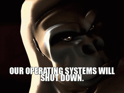 A Computer Generated Image Of A Face With The Words " Our Operating Systems Will Shut Down " GIF