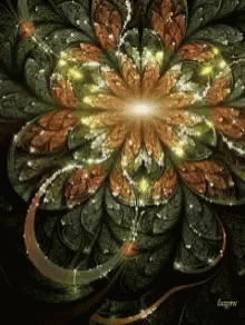 A Computer Generated Image Of A Flower With A Light Coming Out Of The Center GIF