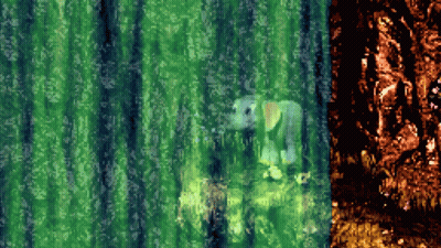 A Computer Generated Image Of A Forest With Trees And A Tree Trunk GIF