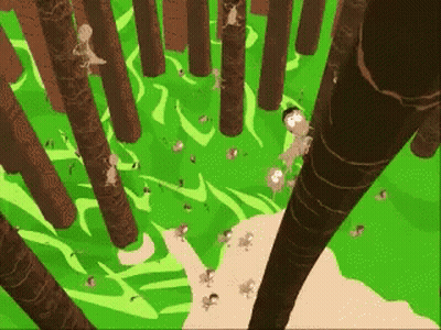 A Computer Generated Image Of A Forest With Trees Covered In Green Moss GIF