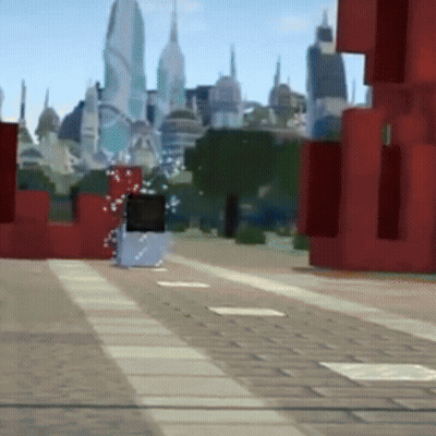 A Computer Generated Image Of A Futuristic City With A Red Letter L In The Foreground GIF