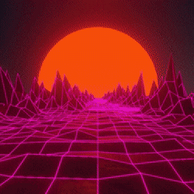 A Computer Generated Image Of A Futuristic Landscape With A Red Sun And Mountains In The Background . GIF