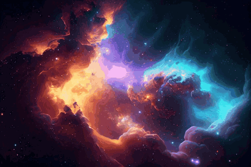 A Computer Generated Image Of A Galaxy With A Blue And Orange Nebula GIF