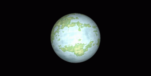 A Computer Generated Image Of A Green And Blue Planet GIF