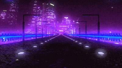 A Computer Generated Image Of A Highway At Night With A City In The Background GIF
