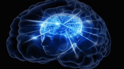 A Computer Generated Image Of A Human Brain With Light Coming Out Of It GIF