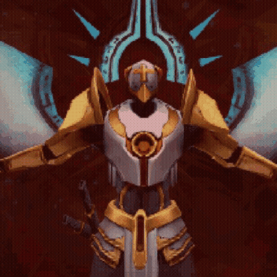 A Computer Generated Image Of A Knight With Wings And A Sword GIF
