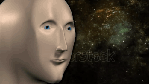 A Computer Generated Image Of A Man 'S Face With Blue Eyes And The Word Erstock In The Bottom Right Corner GIF