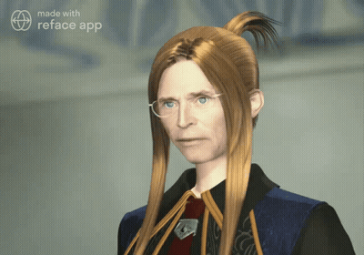 A Computer Generated Image Of A Man With Long Blonde Hair And Glasses Made With Reface App GIF