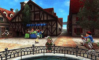 A Computer Generated Image Of A Medieval Town With A Fence And A Bridge GIF