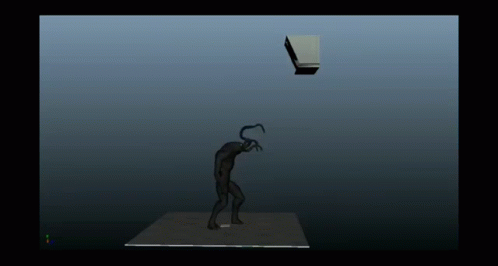 A Computer Generated Image Of A Monster With A Cube Flying In The Air GIF