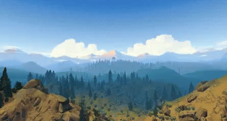 A Computer Generated Image Of A Mountain Range With Trees And Rocks GIF