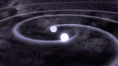 A Computer Generated Image Of A Pair Of White Stars In A Spiral In Space . GIF