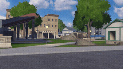 A Computer Generated Image Of A Park With A Sign That Says Park GIF