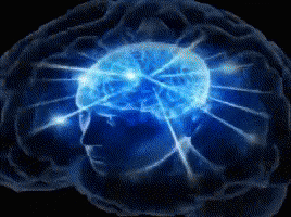 A Computer Generated Image Of A Person 'S Brain With A Blue Light Coming Out Of It GIF