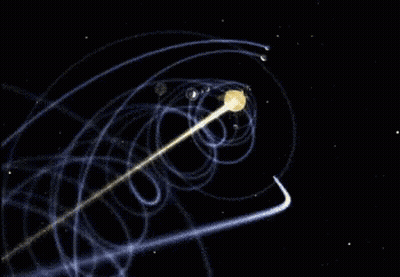 A Computer Generated Image Of A Planet Moving Through Space GIF