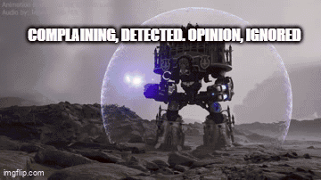 A Computer Generated Image Of A Robot With The Words Complaining Detected Opinion Ignored GIF