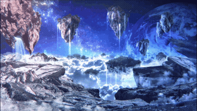 A Computer Generated Image Of A Rocky Landscape With Floating Rocks In The Sky GIF
