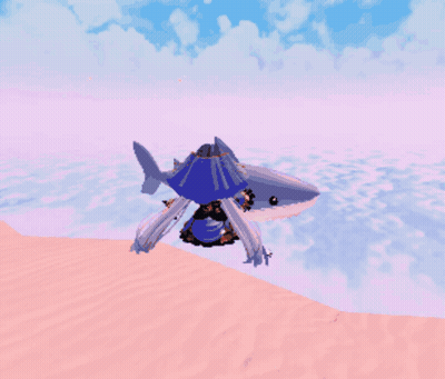 A Computer Generated Image Of A Shark And A Tent On The Beach GIF