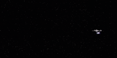 A Computer Generated Image Of A Space Ship With Purple And Blue Light Coming Out Of It GIF
