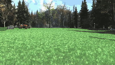 A Computer Generated Image Of A Tractor In A Grassy Field GIF