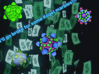 A Computer Generated Image Of A Virus Surrounded By Dollar Bills With The Words I 'Ll Go Broke GIF