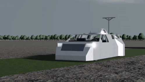 A Computer Generated Image Of A White Vehicle On A Dirt Road GIF