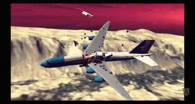 A Computer Generated Image Of An Airplane Crashing Into A Hill GIF