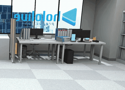 A Computer Generated Image Of An Office With A Sign That Says Guicolor GIF