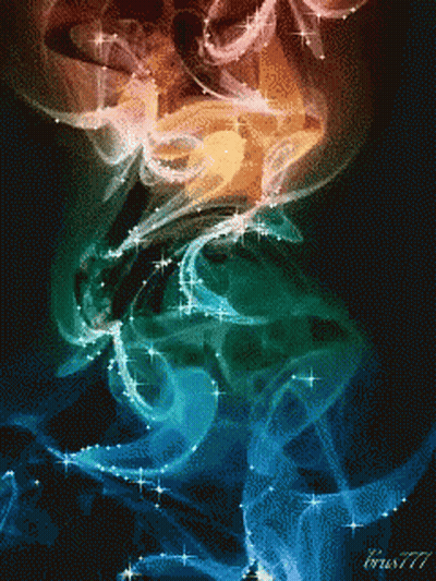 A Computer Generated Image Of Smoke And Stars With The Numbers 777 On The Bottom Right GIF