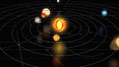 A Computer Generated Image Of The Solar System Showing The Sun And Planets GIF