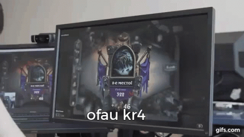 A Computer Monitor Displaying A Game With The Words Ofau Kr4 On The Bottom GIF