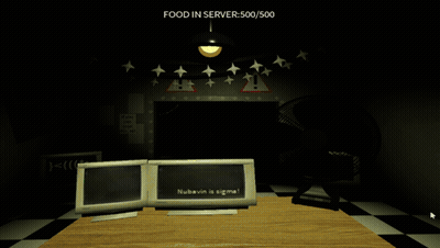 A Computer Monitor Is Sitting On A Table With The Words Food In Server 500/500 Below It GIF