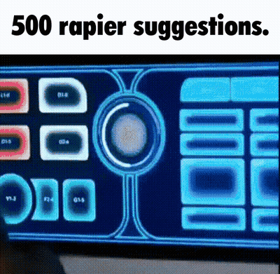 A Computer Monitor With The Words 500 Rapier Suggestions GIF