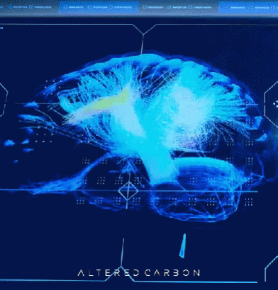 A Computer Screen Shows A Brain And The Words Altered Carbon Below It GIF