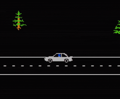 A Computer Screen Shows A Car Driving Down A Road And The Date September 21 1987 GIF