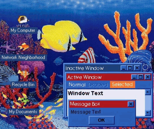 A Computer Screen Shows A Coral Reef And Says My Computer GIF