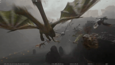 A Computer Screen Shows A Dragon Flying Over A Mountain GIF