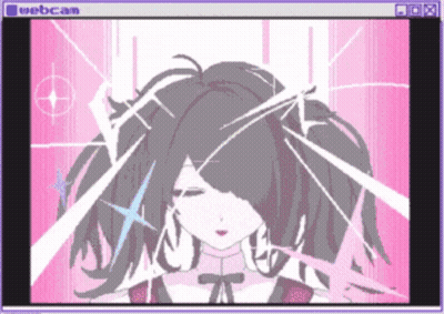 A Computer Screen Shows A Girl With A Ponytail And The Words Webcam GIF