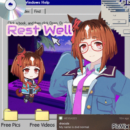A Computer Screen Shows A Girl With Glasses And The Words Rest Well Above Her GIF