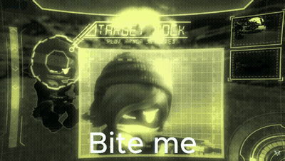 A Computer Screen Shows A Picture Of A Person And The Words Bite Me GIF