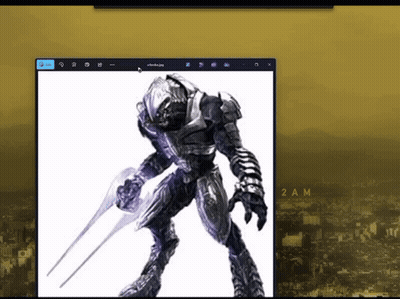 A Computer Screen Shows A Picture Of A Robot Holding A Sword And The Time Is 2Am GIF