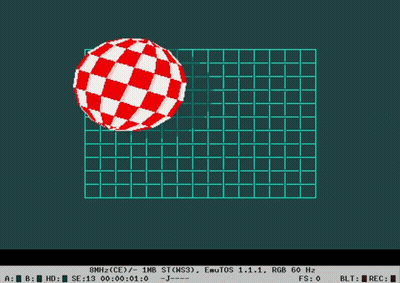 A Computer Screen Shows A Red And White Checkered Ball In Front Of A Blue Grid GIF