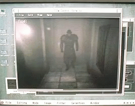 A Computer Screen Shows A Shadow Of A Man Walking Down A Hallway GIF