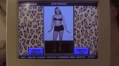 A Computer Screen Shows A Woman Standing In Front Of A Leopard Print Pattern GIF